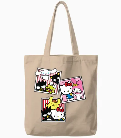 Hello Kitty and Friends Photo Booth Fun Short Sleeve Tote Bags - Natural