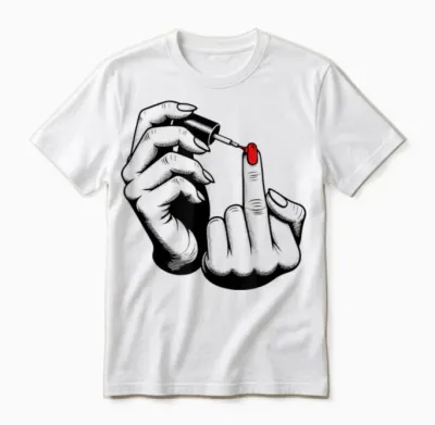 Funny Feminist Nail Polish Painting Middle Finger Feminism T-Shirt, White Unisex T-Shirt - White