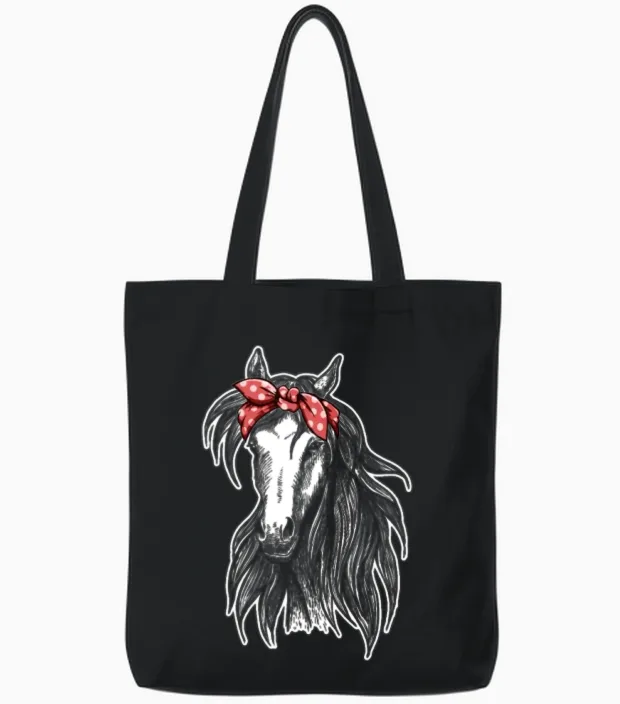 Horse Wearing Bandana - Lovers Tote Bags in Black
