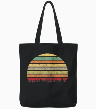 Retro Forest Silhouette Tote Bags - Black