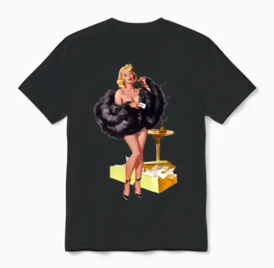 Retro Vintage Pin Up Girl in Fur Unisex T-Shirt - Black