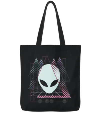 Vaporwave Alien Aesthetic Geometric Grid Scifi Spa Tote Bags - Black