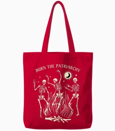 Burn the Patriarchate Funny Feminist Halloween Tote Bags - Red