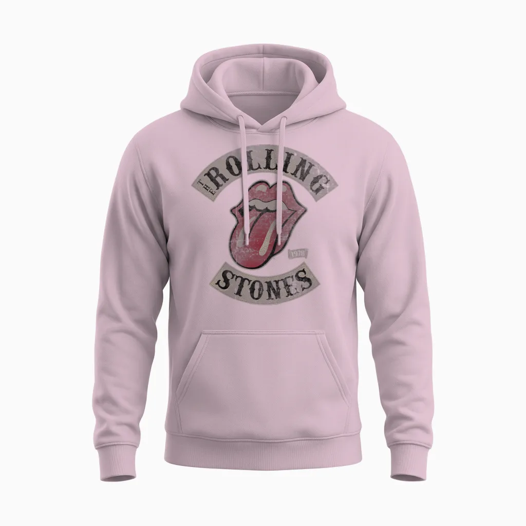Official the Rolling Stones Vintage Tour 1978 Black Unisex Hoodie in Light Pink