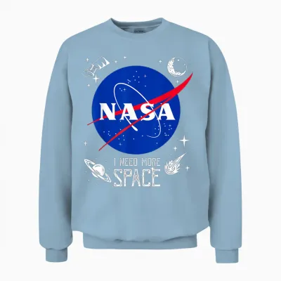 Nasa Meatball Logo Classic I Need More Space T-Shirt, Black, S Unisex Sweatshirt - Light Blue