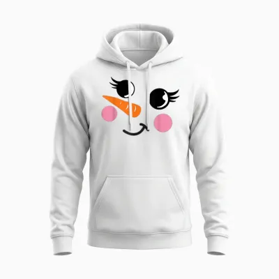 Eyelashes Christmas Outfit Snowman Face Costume Girl Kid Unisex Hoodie - White
