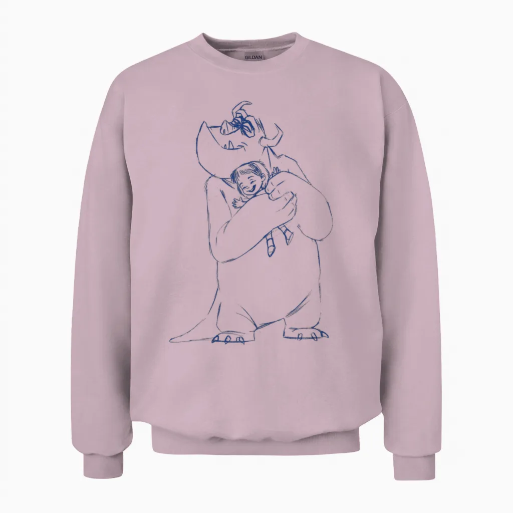 Sketch Hugging Sully and Boo by Disney Pixar Monsters Inc. Unisex Sweatshirt in Light Pink