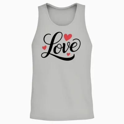 Love Script with Red Hearts Unisex Tank Top - Ash