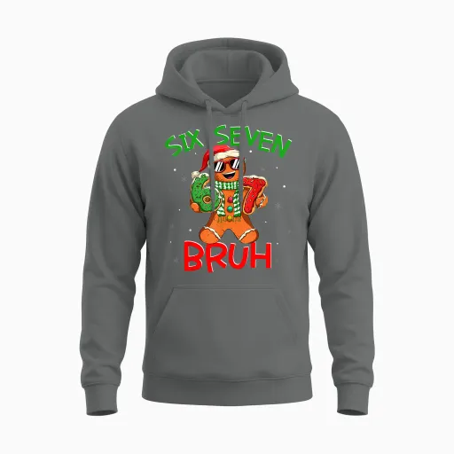 67 Christmas 6 7 Meme Gingerbread Man Xmas Pajamas Holiday Unisex Hoodie - Graphite Heather