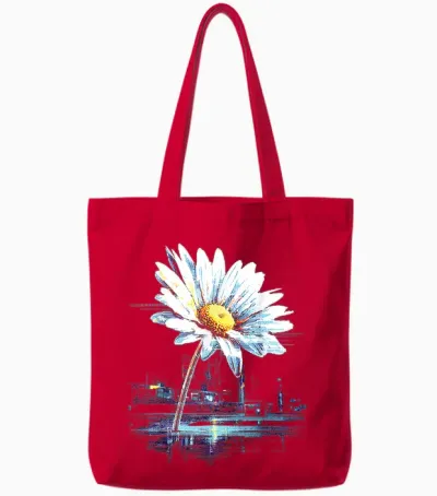 Daisy Flower Pixel Art Abstract Graphic Artwork Daisy Tote Bags - Red