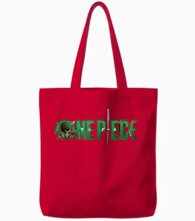 One Piece Graphic Skull Zoro Anime T-Shirt, Black, S Tote Bags - Red