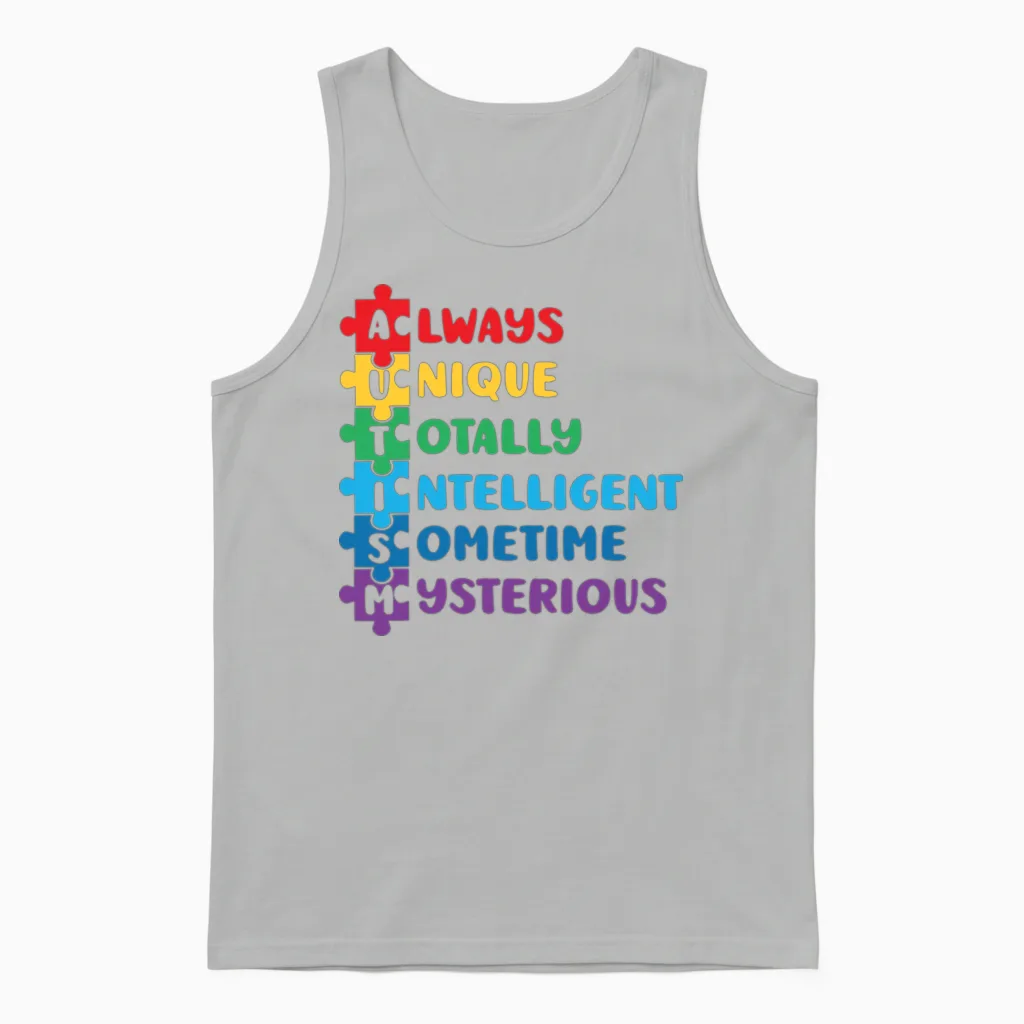 Autism Quote Color Puzzle Kids Men Women Autism Unisex Tank Top in Ash