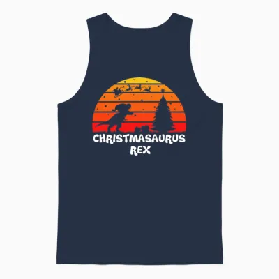 Christmasaurus Rex Retro Sunset Unisex Tank Top - Navy