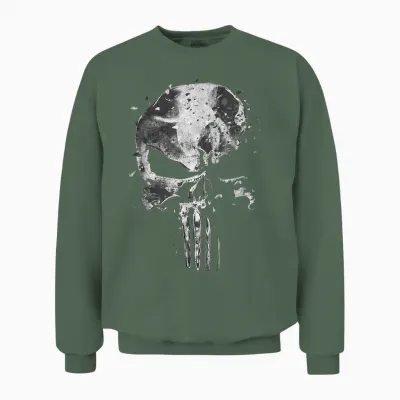 Marvel the Skull of the Punisher T-Shirt, Black, S Unisex Sweatshirt - Military Green