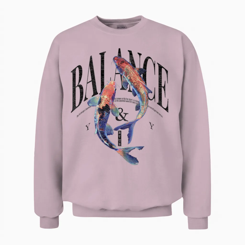 Y2k Vintage Graffiti Nishikigoi Fisch Backprint Koi Karpfen Unisex Sweatshirt in Light Pink