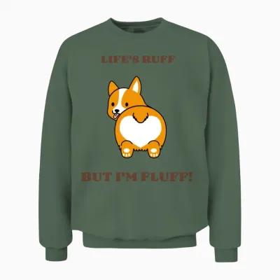 With a Lovely Graphic of a Fluffy Corgi 3494g 2 Unisex Sweatshirt - Military Green