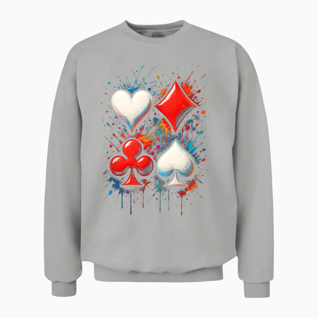 Card Player Dice Poker Playing Cards Cross Spades Unisex Sweatshirt in Ash