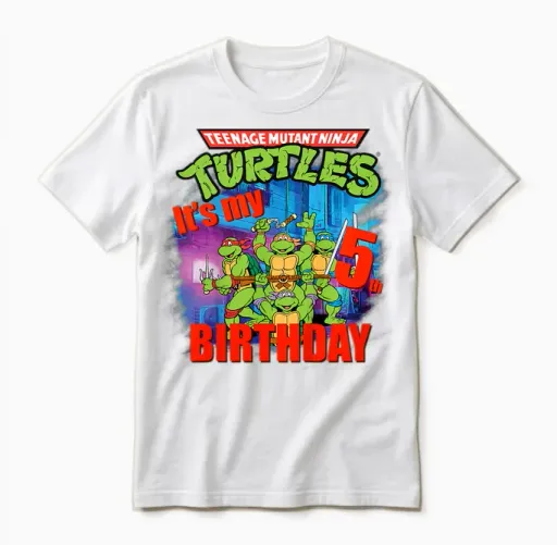 Mademark X Teenage Mutant Ninja Turtles - Original Teenage Mutant Ninja Turtles Fifth Birthday 5 Unisex T-Shirt - White