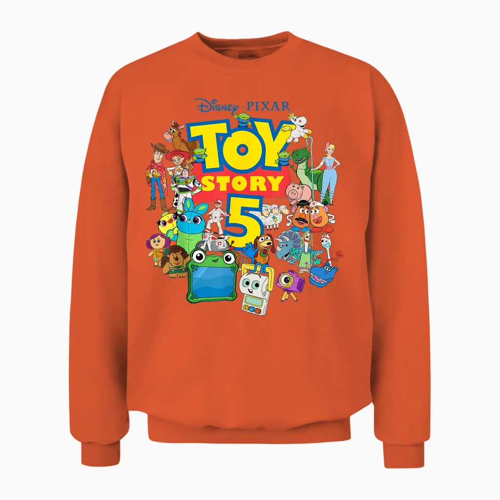 Disney and Pixar's Toy Story 5 Logo & Character Collage Unisex Sweatshirt in Orange