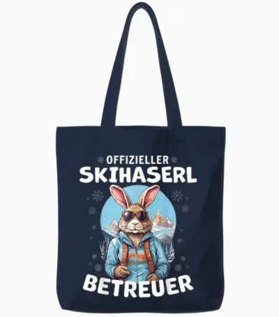 Official Skihaserl Caregiver Apres Ski Skier T-Shirt, Black Tote Bags - Navy
