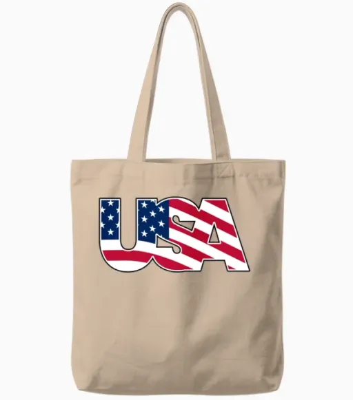 Flag Wave Usa Logo Patriotic & 4th of July Gift Tote Bags in Natural