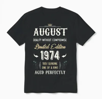 August 1974 Vintage Birthday Present Unisex T-Shirt - Black
