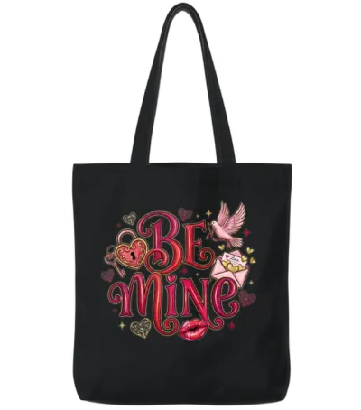 Be Mine Hearts and Letters Valentine's Day Tote Bags - Black