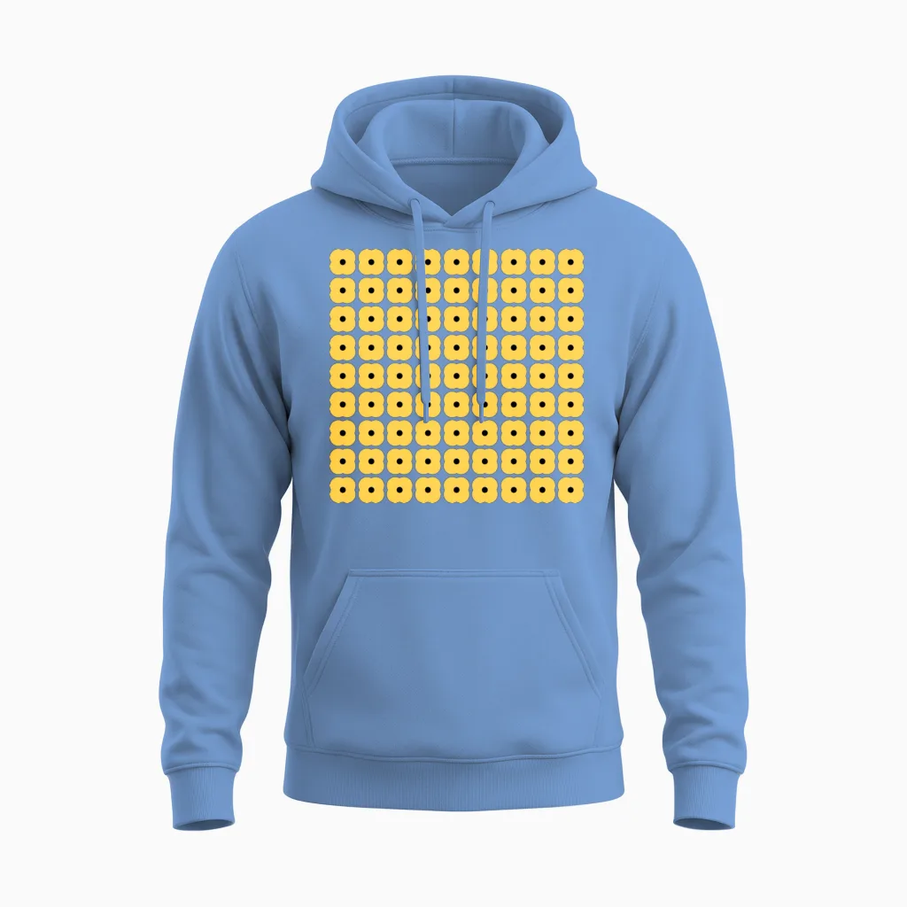Yellow Retro Floral Pattern & Botanical Unisex Hoodie - Carolina Blue