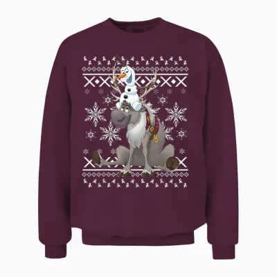 Disney Frozen Olaf Sven Riding Antler Unisex Sweatshirt - Maroon