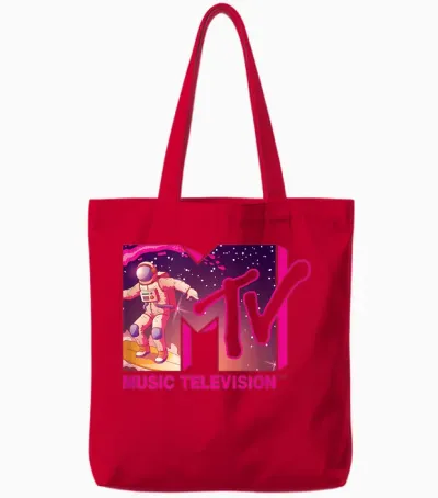 Mademark X Mtv - Official Mtv Logo - Surfing Astronaut in Space Tote Bags - Red