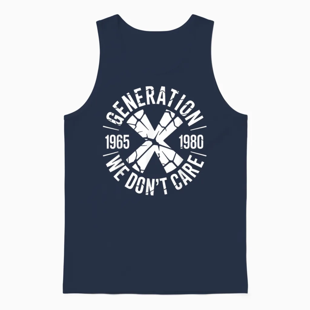 Generation X We Don't Care | Gen-X Funny Unisex Tank Top in Navy