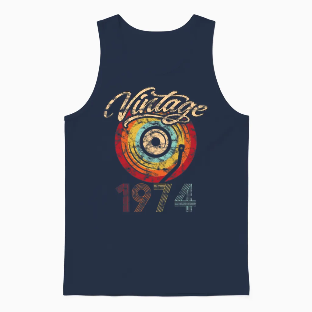 1974 Geburtstag Vinyl Vintage Unisex Tank Top in Navy