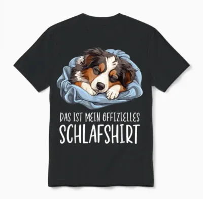 Cute Dog Official Sleep Shirt Australian Shepherd T-Shirt, Black Unisex T-Shirt - Black