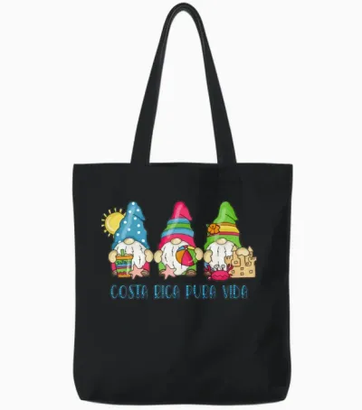 Costa Rica Pura Vida Beach Gnomes Souvenir Tote Bags - Black