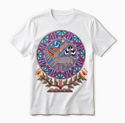 Native Huichol Peyote Deer Unisex T-Shirt - White