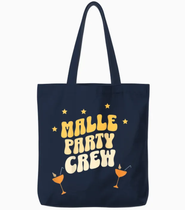 Malle Party Crew Urlaub Outfit Mallorca Tote Bags in Navy