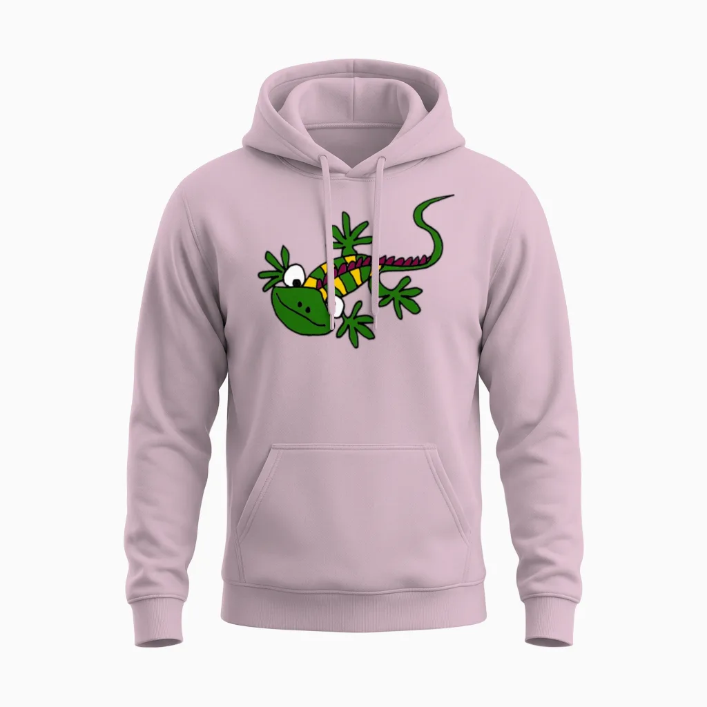 Funny Iguana Cartoon Unisex Hoodie in Light Pink