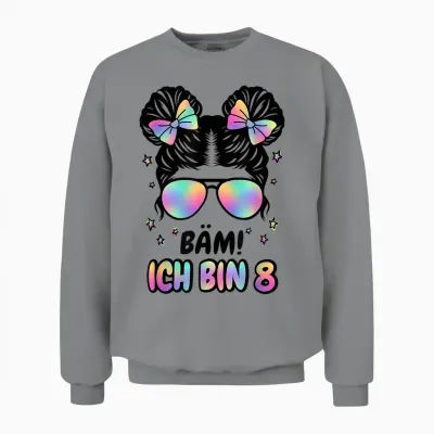 8. Geburtstag Mädchen Messy Bun Bäm! Ich Bin Acht Unisex Sweatshirt - Sport Grey