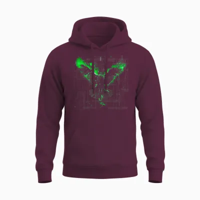 Minimalistische Cyberpunk Fantasy Adler Arkane Grün Japanische Kunst Unisex Hoodie - Maroon