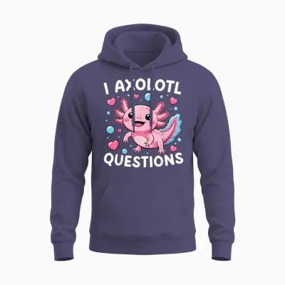 Kids Funny I Axolotl Questions Graphic Unisex Hoodie - Heather Sport Dark Navy