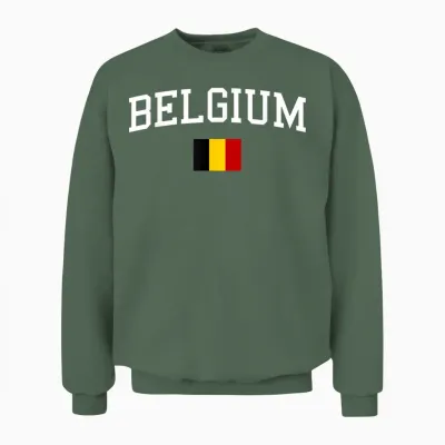 Belgian Flag Men Women Children Belgium Unisex Sweatshirt - Military Green