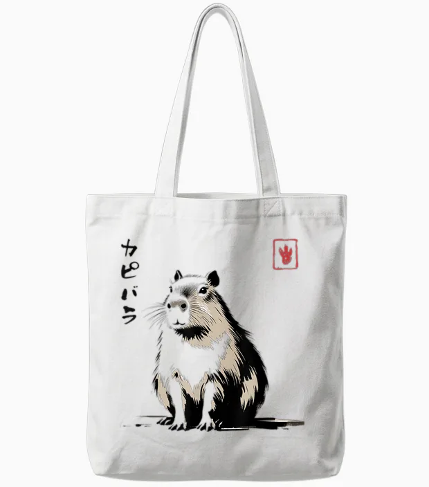Kawaii Capybara Anime Japanese Streetwear Funny Capybara T-Shirt, White Tote Bags in White