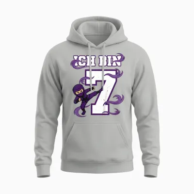 I Am 7 Ninja Birthday 7 Years Boy Karate Unisex Hoodie - Ash
