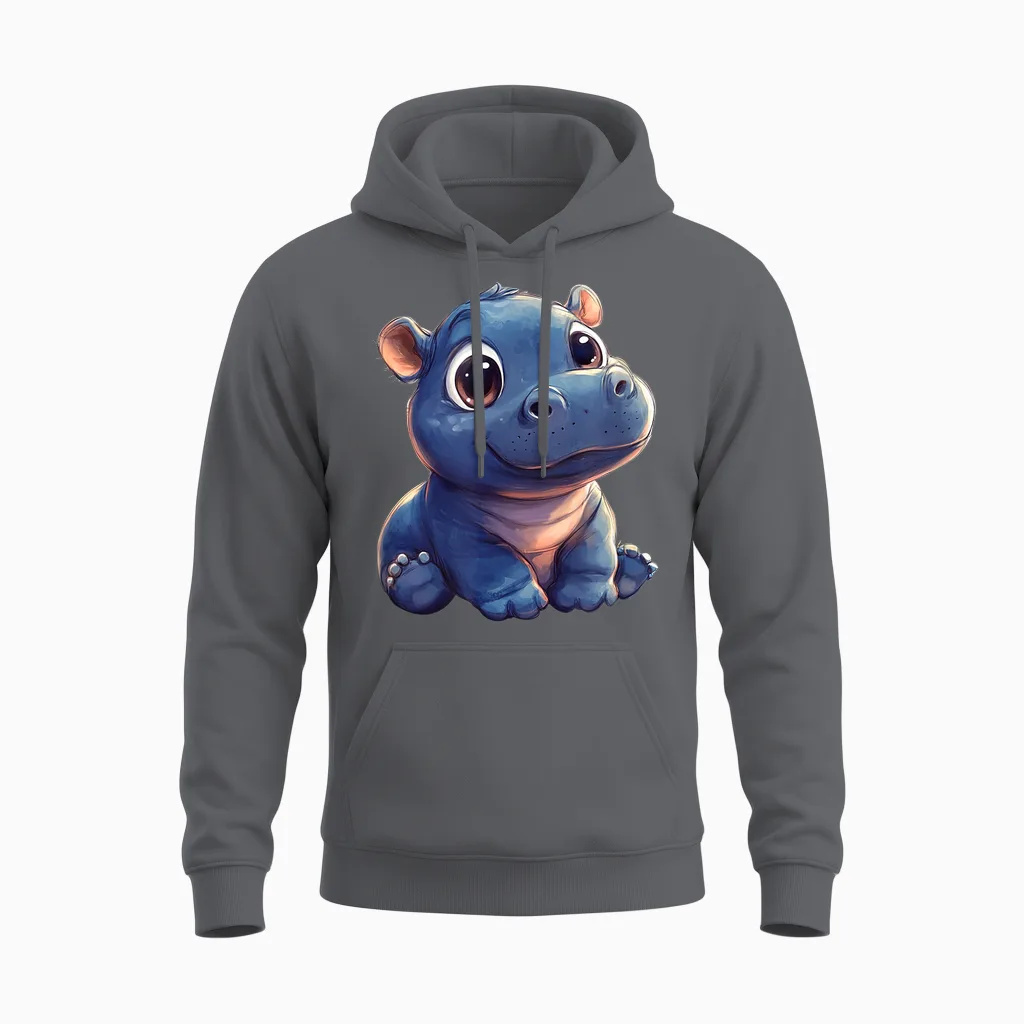 Adorable Hippo Moo Deng T-Shirt, Black, S Unisex Hoodie in Charcoal