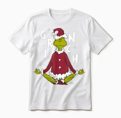 Grinch Meditation Pose T-Shirt, Black, S Unisex T-Shirt - White