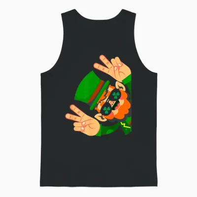 Irish Luck & Leprechaun Peace - Happy St Patrick's Day T-Shirt, Black Unisex Tank Top - Black