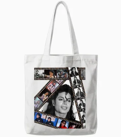 The King of Pop Michael Jackson Mj-002 Black Cotton 100% T-Shirt, Unisex-Adults, Small, Short Sleeve Tote Bags - White
