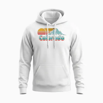 Retro Throwback Colorado Mountains Unisex Hoodie - White