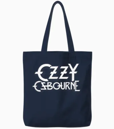 Ozzy Osbourne White Logo Tote Bags - Navy