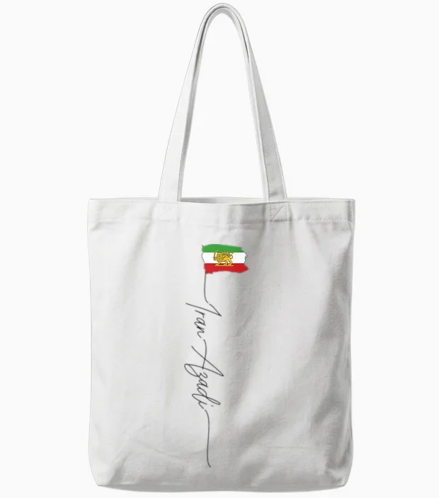 Iran Azadi Iran Flag Map Lion Sun Sword Free Iran Revolution Tote Bags in White